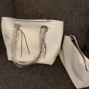 White tote bag, with large inside bag.
